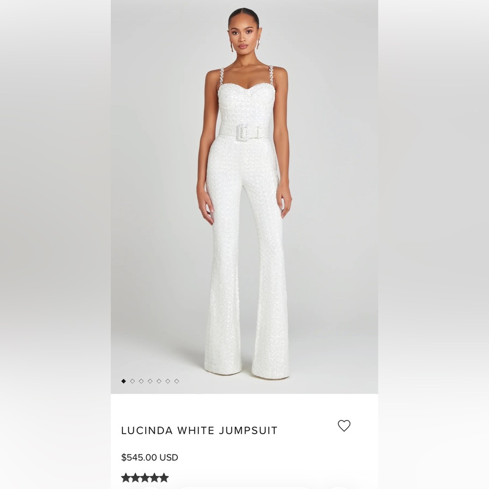 NADINE MERABI White Sequin Boot-Cut Jumpsuit without belt